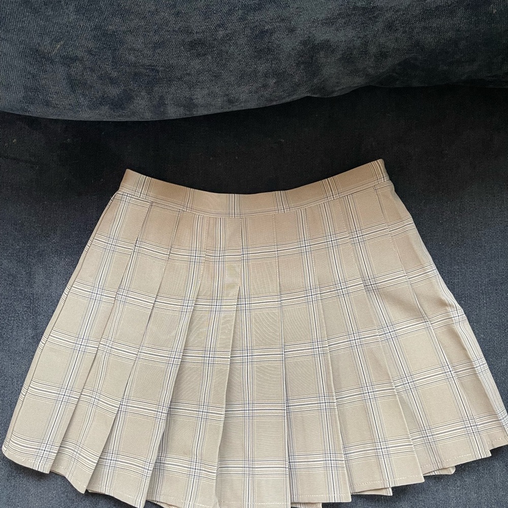 Olivaceous Beige Plaid Mini Skirt
